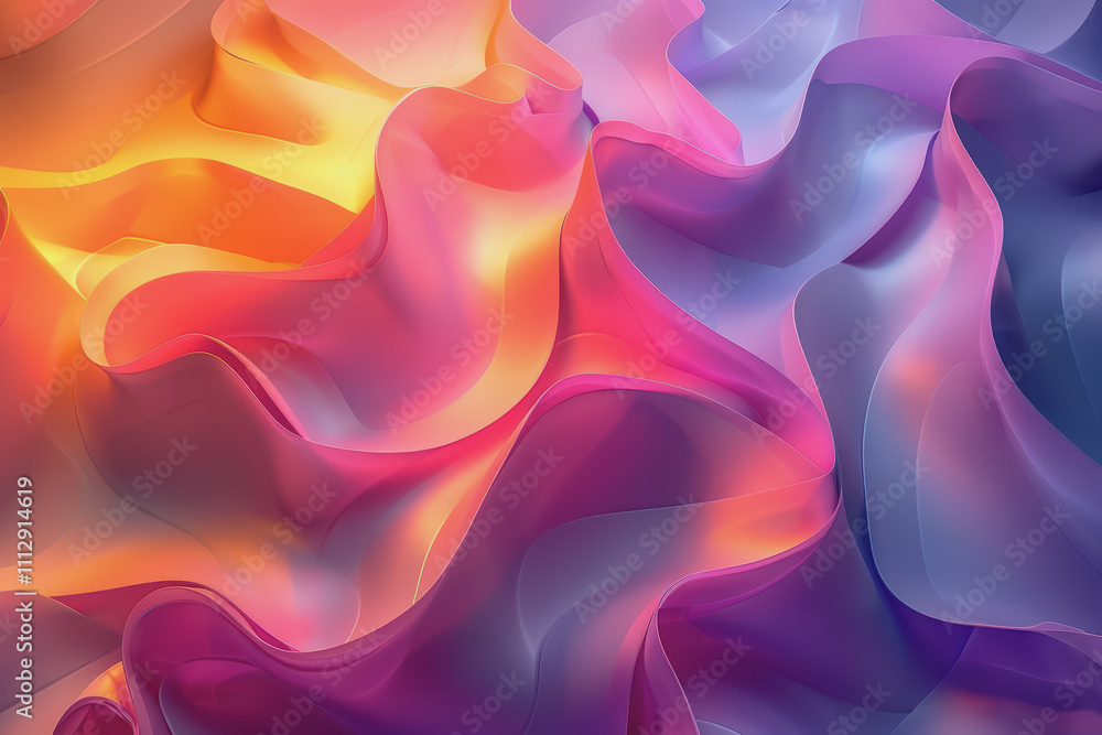 Poster a striking 3d background featuring dynamic swirling shapes in gradient colors resembling ornaments.