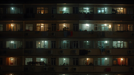Windows of a Block of Flats, Featuring Uniform Architectural Design and Urban Living Spaces in a Modern Cityscape