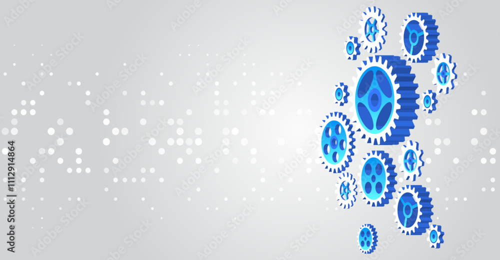 Poster Business and industry internet banner. The mechanism consisting of gears on a grey background for the presentation. Cogwheel for science experiment presentation. Futuristic high tech concept.