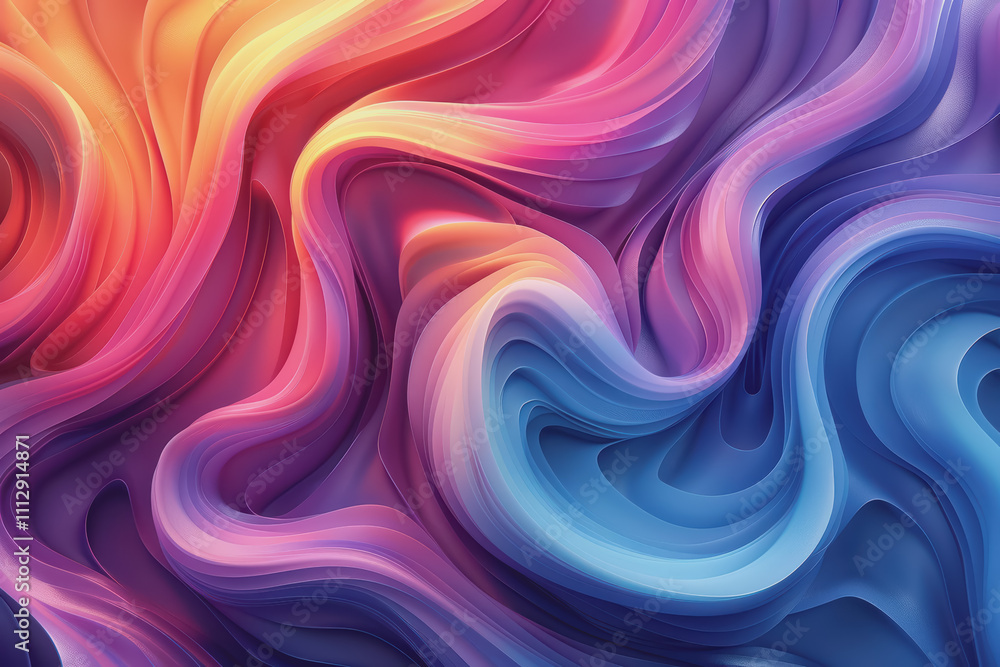 Poster a striking 3d background featuring dynamic swirling shapes in gradient colors resembling ornaments.