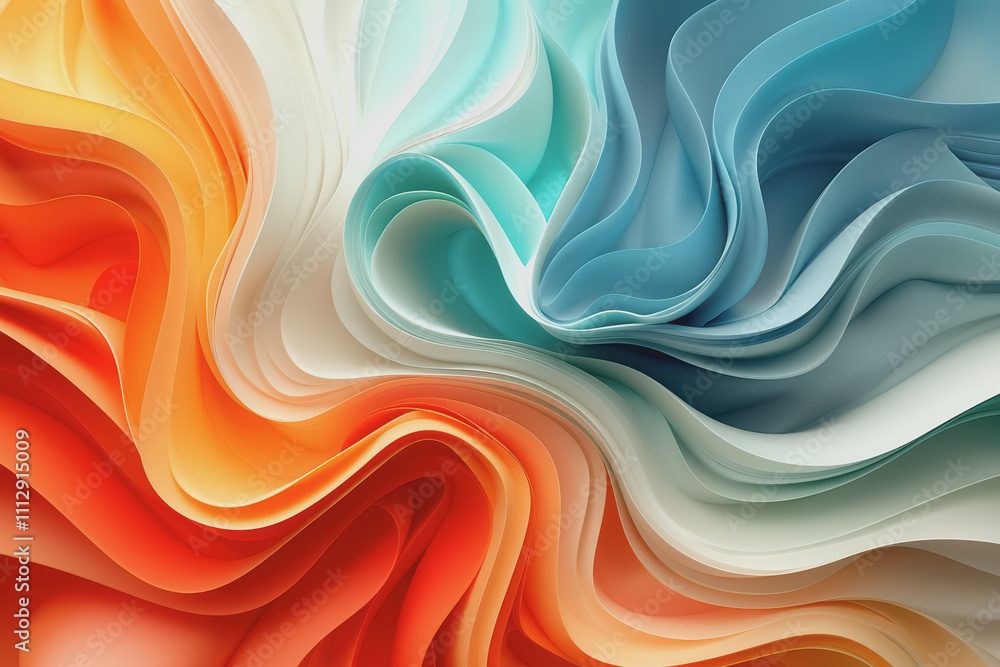 Poster a striking 3d background featuring dynamic swirling shapes in gradient colors resembling ornaments.
