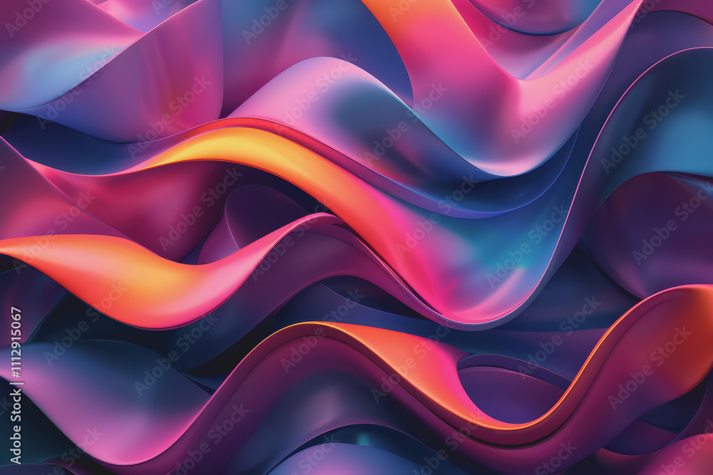 Poster a striking 3d background featuring dynamic swirling shapes in gradient colors resembling ornaments.