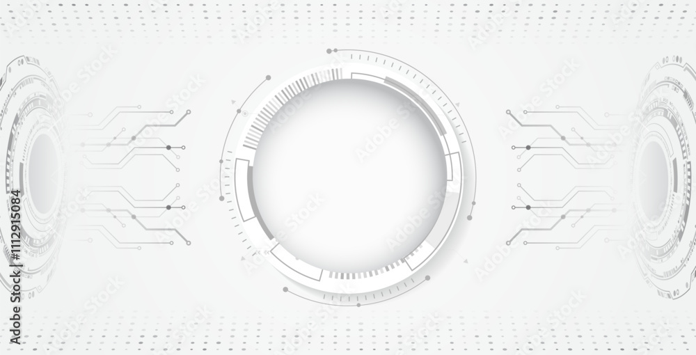 Aufkleber Hi-tech grey background with various technology elements. Vector illustration of circuit board and circles. Abstract futuristic communication.