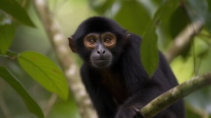 Naklejka premium A Young Black-Handed Spider Monkey in the Rainforest Canopy