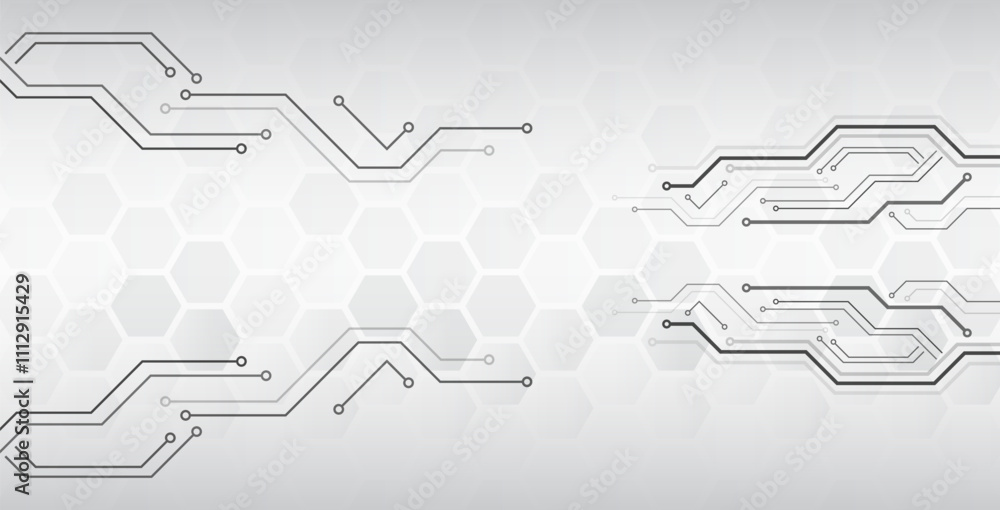 Aufkleber Hi-tech vector illustration with various technology elements. Abstract global sci-fi concept. Digital internet communication on grey background. Wide Cyber security internet and networking concept.