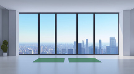Fototapeta premium Contemporary Living Room Overlooking Vibrant Cityscape