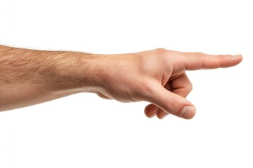 Human Hand Gesture: Male Hand Reaching Out with Open Fingers Against a Clean White Backdrop
