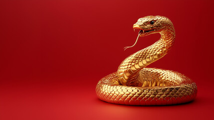 Fototapeta premium golden snake on red background for banner greetings design. China zodiac lunar calendar animal. Happy Chinese New Year.