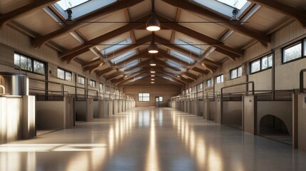 Obraz premium Contemporary Milking Parlor Design in Barn: A Blend of Functionality and Aesthetic Architecture