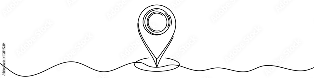 Poster minimalist design of a location pin seamlessly connected to a wavy line, symbolizing location tracki