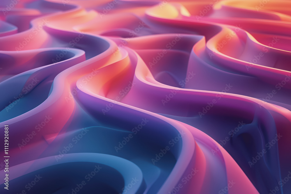 Poster a striking 3d background featuring dynamic swirling shapes in gradient colors resembling ornaments.