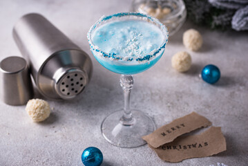 Christmas cocktail with blue curacao