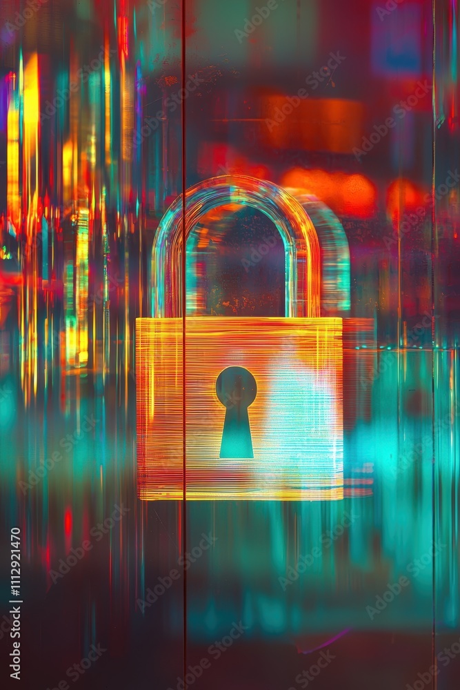 Aufkleber digital security lock symbolizing internet privacy in a vibrant technological abstract design