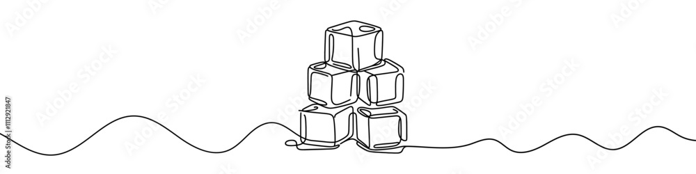 Poster continuous line drawing of ice cubes melting on a surface. vector illustration.