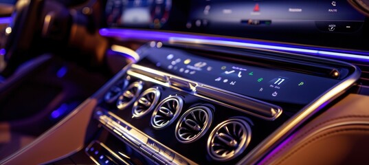 Luxurious Car Interior with Advanced AC Control Panel and Leather Design for Automotive Enthusiasts
