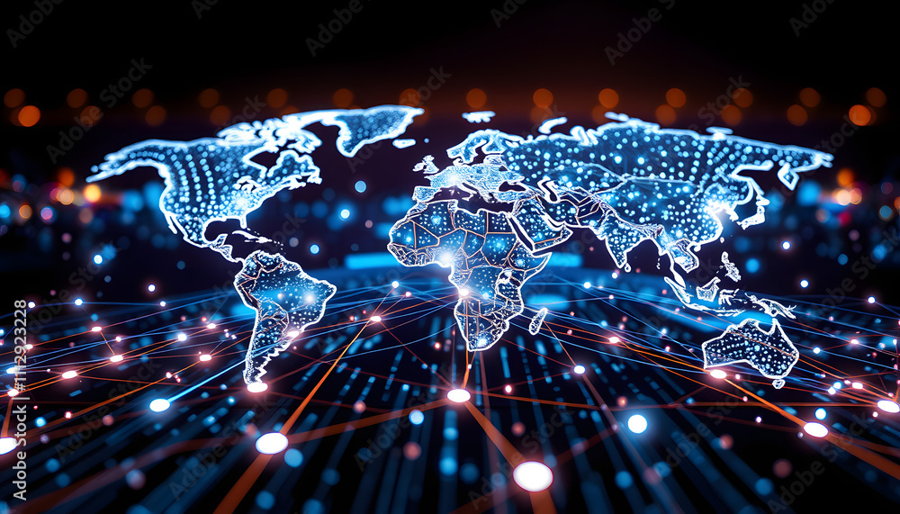 Wall mural technology and business global internet connection application concept isolated with white highlight