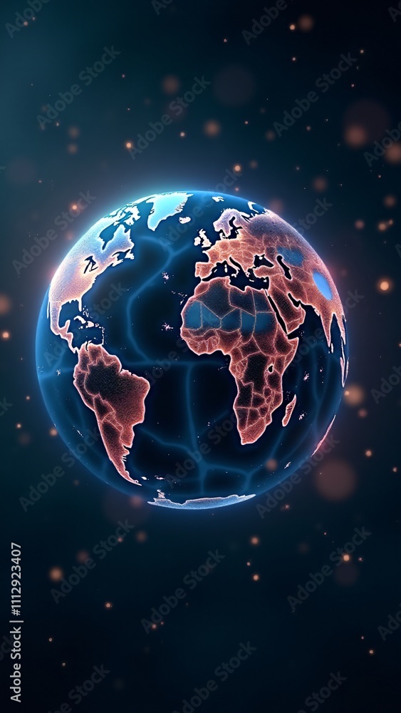 Poster a majestic representation of a decentralized global economy. the glowing data chains reflect the spe