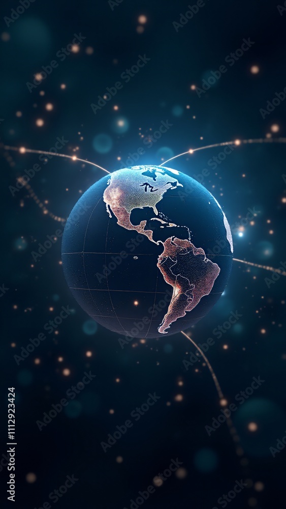 Poster a majestic representation of a decentralized global economy. the glowing data chains reflect the spe