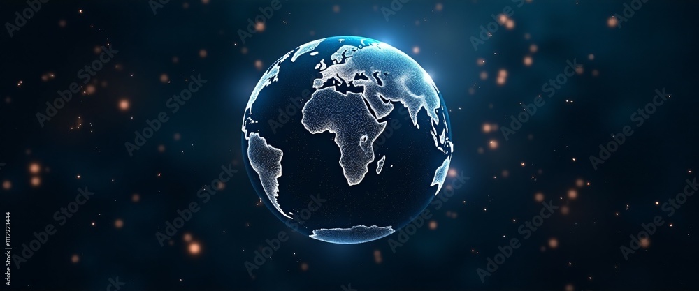 Poster a majestic representation of a decentralized global economy. the glowing data chains reflect the spe