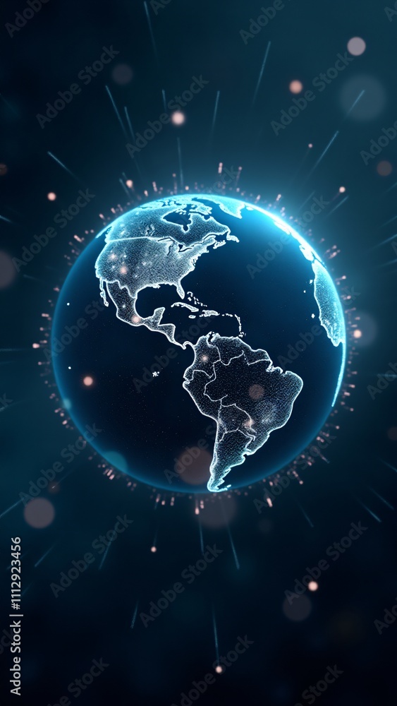 Poster a majestic representation of a decentralized global economy. the glowing data chains reflect the spe