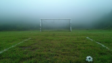 A Foggy Soccer Field in the Misty Mountains Awaiting a Game