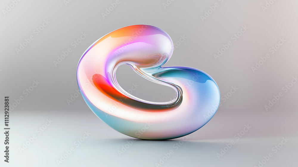 Poster holographic abstract form with iridescent colors creating a surreal and modern design