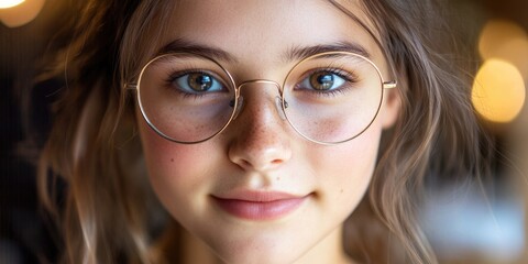 Fototapeta premium Charming Young Woman with Stylish Eyewear - Close-up Portrait of a Confident Student and Business Professional