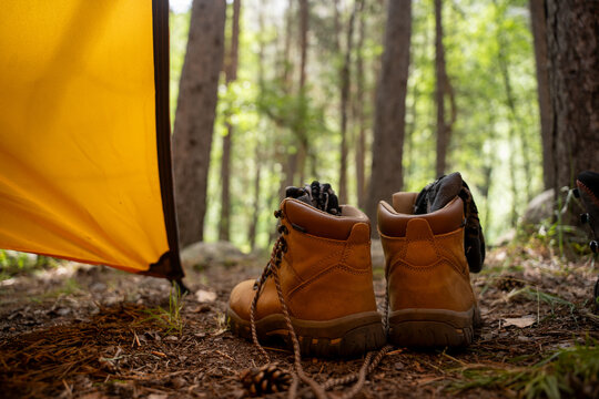 Boots next to the tent