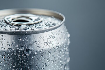 Aluminum can with water drops