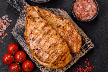 Grilled chicken fillet with salt, spices and herbs