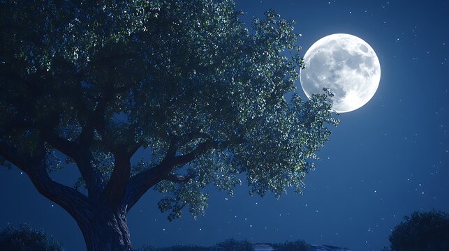Beautiful tree real full moon background picture