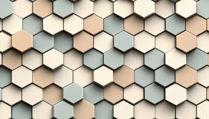 Fototapeta premium Abstract geometric hexagon pattern background. Neutral tones; beige, grey, cream. Perfect for website banners, presentations, and modern designs.
