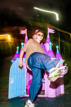 An amateur shot of a rebellious teenager with a flashbulb