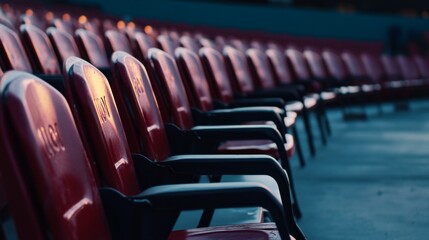 Fototapeta premium Empty stadium seats, a silent testament to the absence of fans, symbolizing the void left by the lack of human connection and shared experiences in the face of challenges.