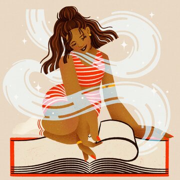 Reading girl with magic swirl