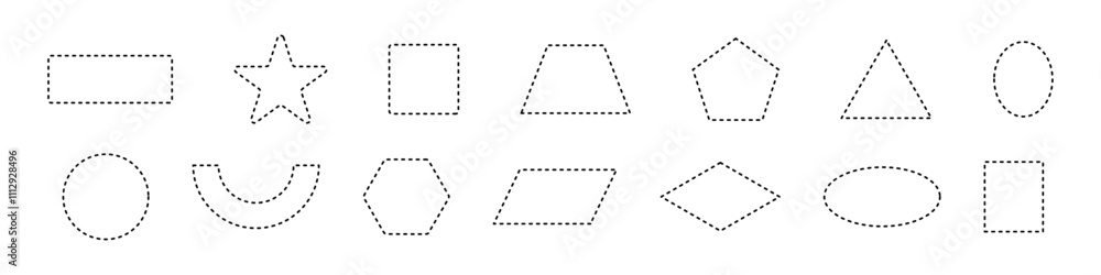 Poster dotted frames with simple dashed lines. rectangular and round outline elements for coupon or label s
