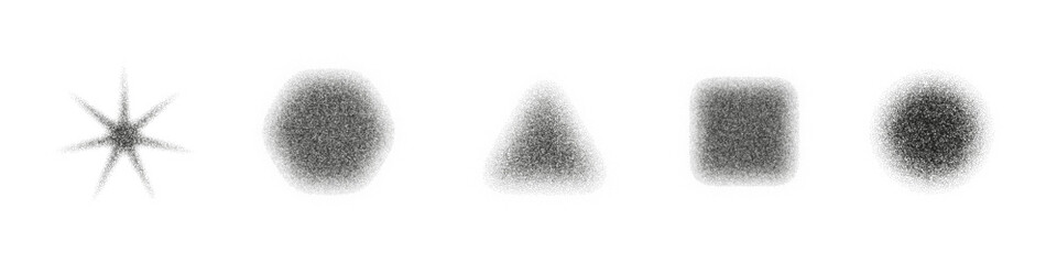 Grainy dot pattern with gradient and noise effect. Abstract stipple figures with spray texture and bitmap. Flat vector illustration isolated on white background.