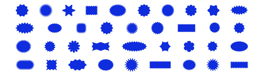Blue starburst shape with round edges .For sale and price tags. Promo label icons. Flat vector illustration isolated on white background.