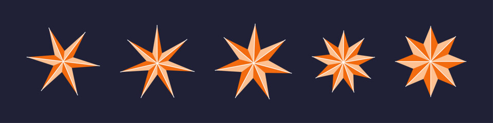 Shiny golden star with metallic texture and glitter effect. Luxury Christmas decoration elements set. Flat vector illustration isolated