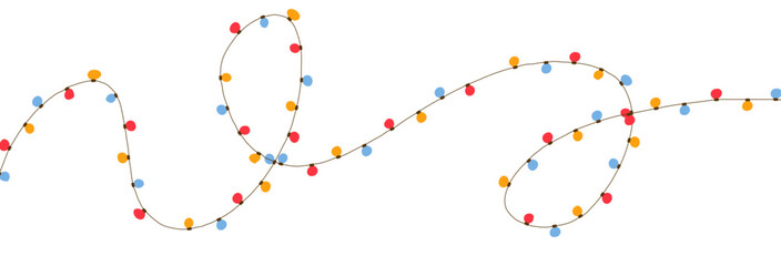 Fairy light garland doodle bulbs on string. Decorative Christmas element for tree and holiday themes. Flat vector illustration isolated on white background.