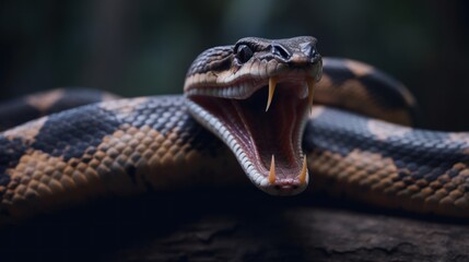 Fototapeta premium A Menacing Reptile: A Close-Up of a Snake with its Jaws Open