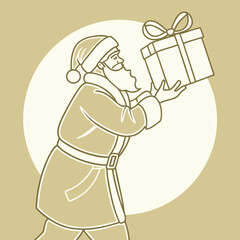 Santa holding a single gift, with a neat ribbon and bow Illustrator Artwork