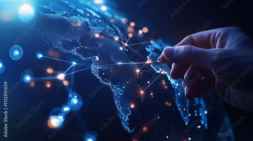 Poster digital representation of global connectivity with a focus on data networks and technology at night