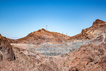 Electric Power Lines and Towers near Hoover Dam in the Desert