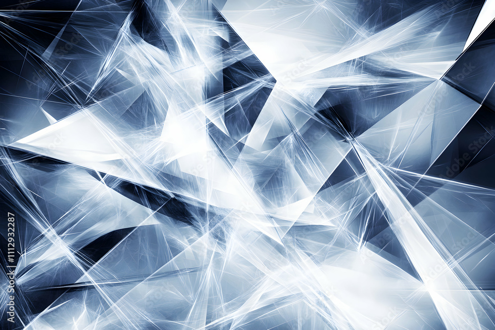 Poster abstract fractal art background featuring intersecting blue and white lines, creating a dynamic, cry