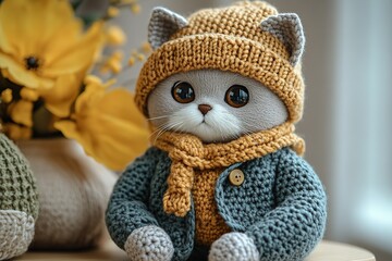 Crocheted cat toy with hat