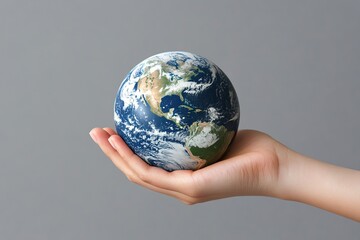 Glass globe ball with recycle concept in female hand