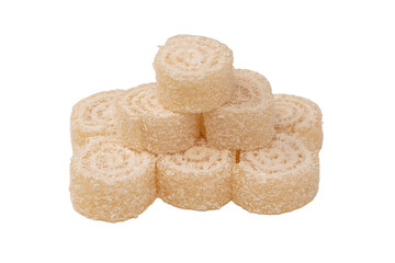 Coconut candy roll isolated on a white background.