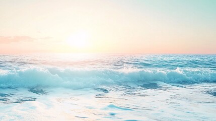 Naklejka premium Serene Ocean Sunset Waves Crashing on Shore