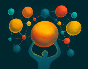 Colorful spheres symbolize connection and knowledge